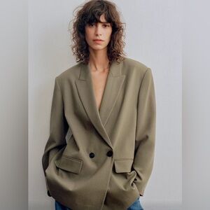 ZARA Olive Green Double-Breasted Blazer